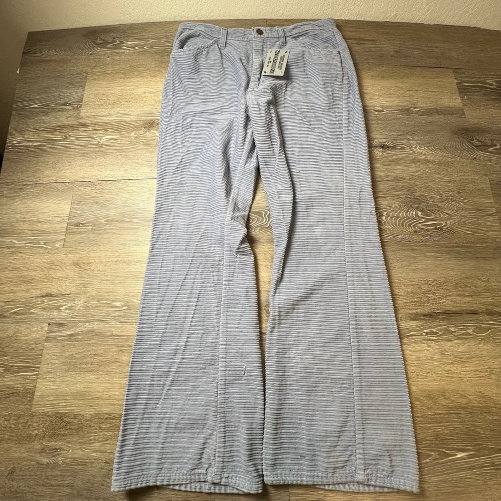 Vintage Corduroy Pants Womens 31 Blue‎ Flare High Rise Wide Wale 70s Retro Boho